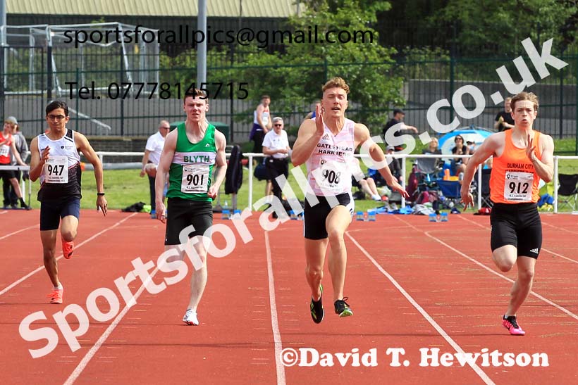 Men and Boys 100 metres, 2022 North Eastern Track and Field Champs., Middlesbrough. David T. Hewitson/Sports for All Pics